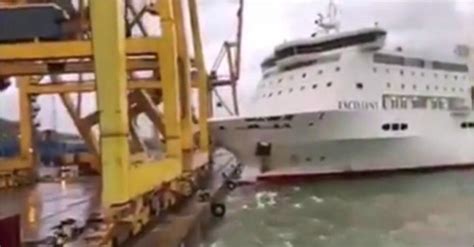 Barcelona Ferry Smashes Into Crane Fire Sparking Container News