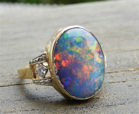 Black Opal Ring 14k Australian Black Opal Doublet Ring Art Etsy