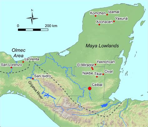 Map Of The Maya Area And Adjacent Regions With The Locations Of The