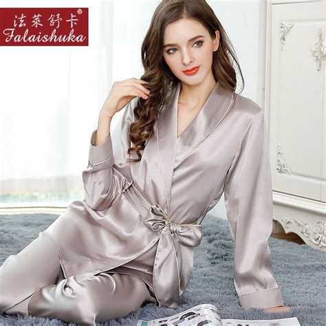 Autumn Sale Elegant 100 Silk Robe Trousers Pajamas Sets Women Silky