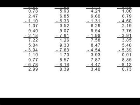 grade 4 decimal subtract 1 or 2 digit numbers worksheets youtube