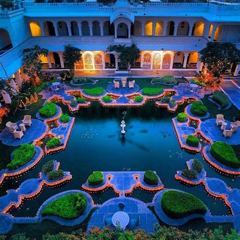 The Lilly Pond Courtyard At Night At Taj Lake Palace In Udaipur India