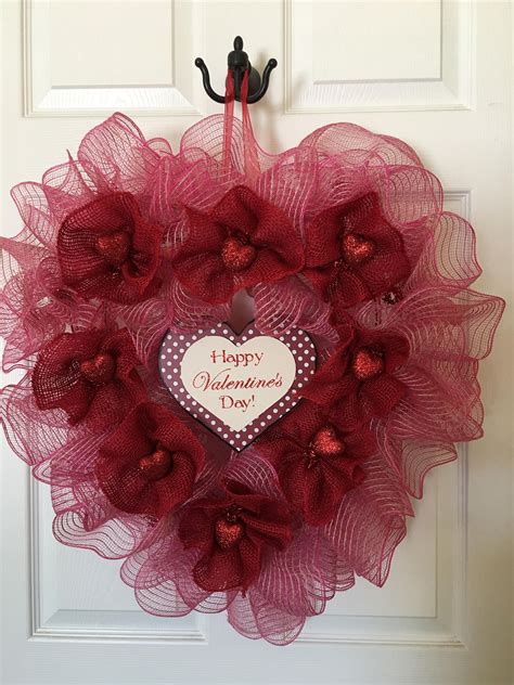 Ruffled Mesh Heart Shaped Valentine Wreath Etsy Diy Valentines Day