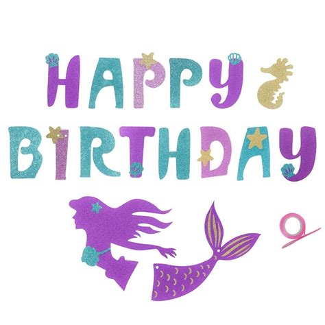 Mermaid Happy Birthday Banner Little Mermaid Party Etsy