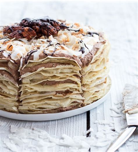 8 ingredients crepes 6 tablespoons (100 grams) butter 3 cups (675 milliliters) milk 6 eggs 1½ cups (210 grams) flour ⅔ cup (80 grams) cocoa powder 7 tablespoons (105 grams) sugar 4 cups (1 liter) whipped cream ganache 1. Toasted Coconut Cream Rum and Chocolate Mousse Crepe Cake ...