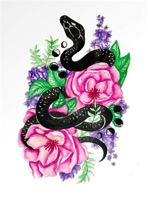 Snake Drawing Mixed With Flower Using Pencil Color You Will Love To