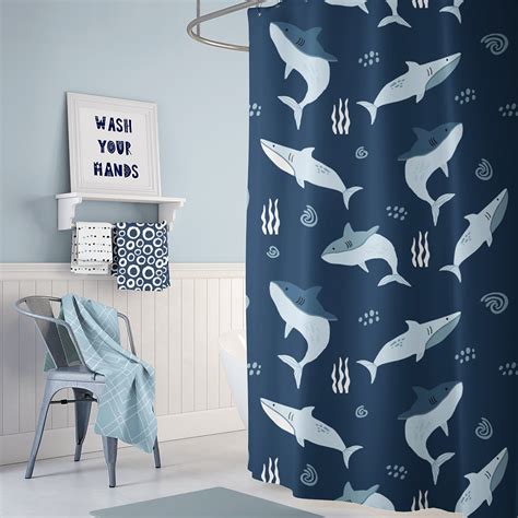 Shop for bathroom accessories in bath. Shark Kids Shower Curtain, Navy Boy Shower Curtain, Ocean ...