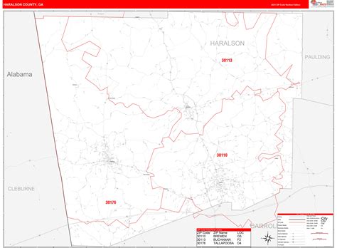 Haralson County Ga Zip Code Wall Map Red Line Style By Marketmaps
