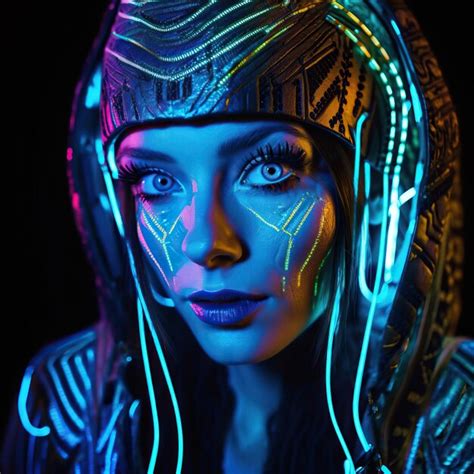 Premium Photo A Woman With Neon Lights On Her Face