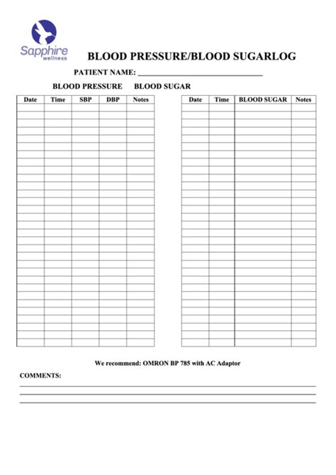 Printable Blood Pressure And Blood Sugar Log Sheet Pdf Printable Word
