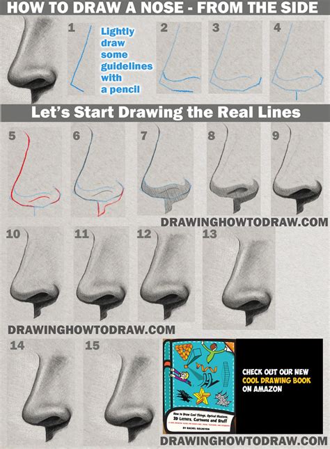 How To Draw And Shade A Realistic Nose Side View In Pencil Or