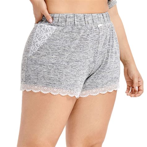 Womens Lace Trim Sleep Shorts Elastic Waist Pajama Bottoms Plus Size
