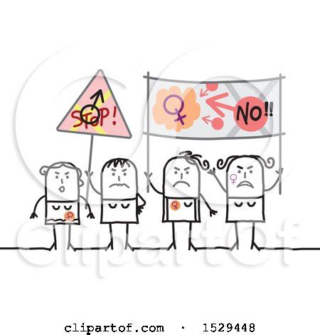 Clipart Of A Group Of Feminist Stick Women Protesting Royalty Free