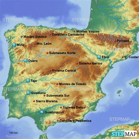 Stepmap Mapa Topografico De España Landkarte Für Europe