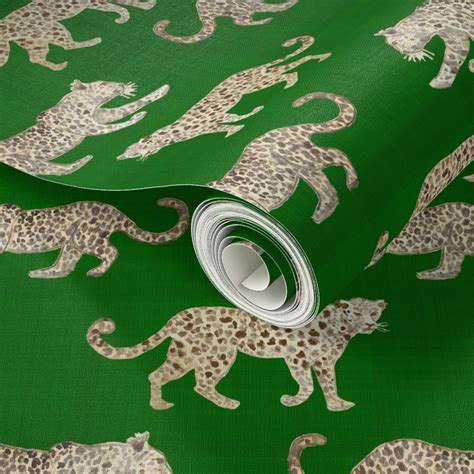 Leopard Parade Green Wallpaper Spoonflower