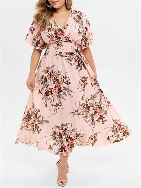 Off Plus Size Floral Print Bohemian Maxi Dress In Pink