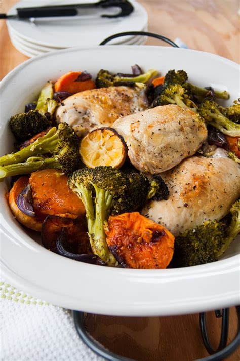 Spread potatoes in an even layer on other side of pan, cut side up. Easy One-Pan Roasted Chicken and Vegetables