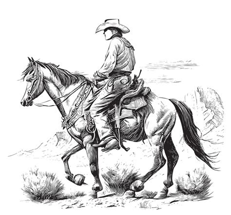 Cowboy Riding Horse Desert Graphic Over 645 Royalty Free Licensable