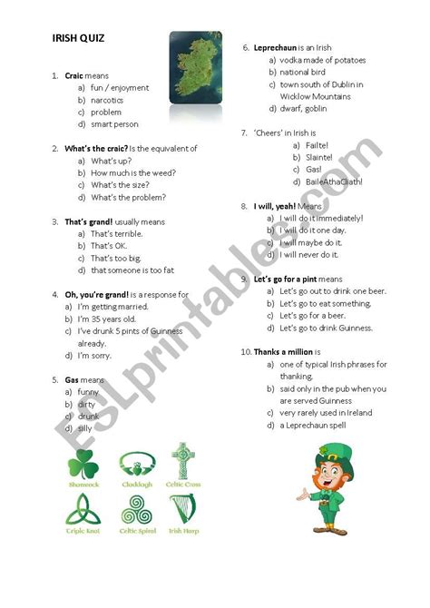 If you fail, then bless your heart. Irish Quiz - ESL worksheet by patrysiakopiec