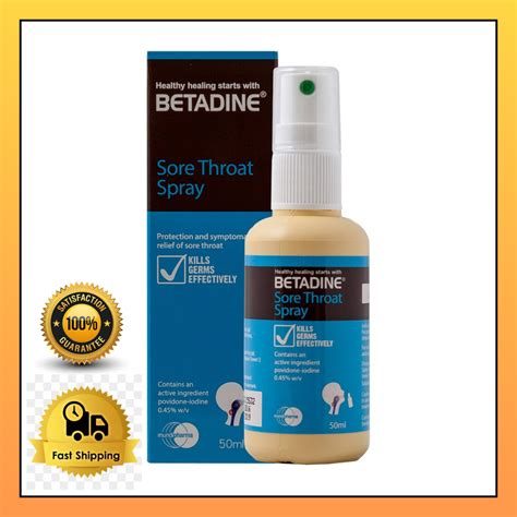 Betadine Throat Spray 50ml Povidone Iodine Sore Throat Relief Kills