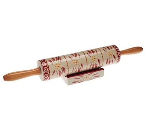 Temp Tations Old World Ceramic Rolling Pin With Stand Cranberry