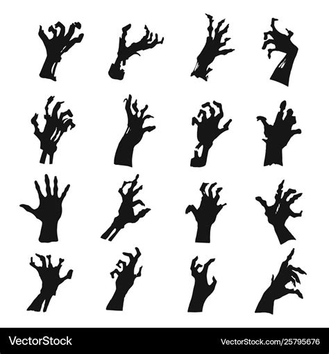zombie hands silhouette set black creepy symbol vector image