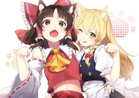 Sfondi Touhou Anime Girls Neko Miao Marisa Kirisame Harukei Reimu Arco Carina Treccia