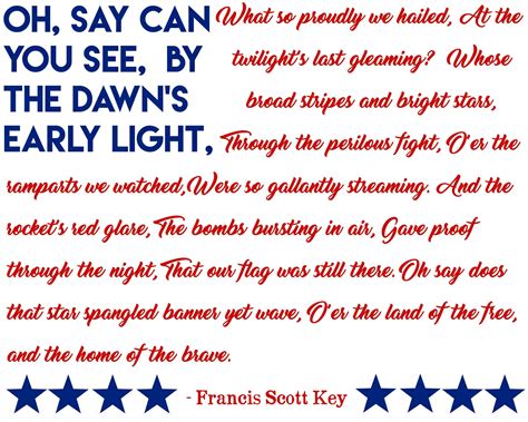 Then conquer we must, when our cause is just, and this be our motto: National Anthem Star Spangled Banner Free Printable ...