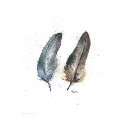 Original Feather Watercolor Print, Watercolor Feather Painting, Feather Series Two Feathers ...