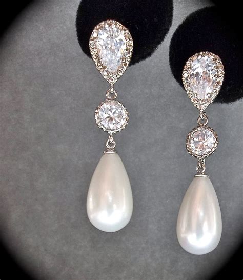 Swarovski Crystal Light Gray Pearl Wedding Earrings Pearl Drop Bridal