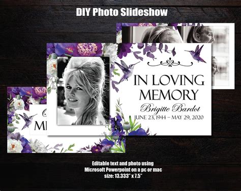 Diy Memorial Photo Slideshow Powerpoint Purple Peony Etsy
