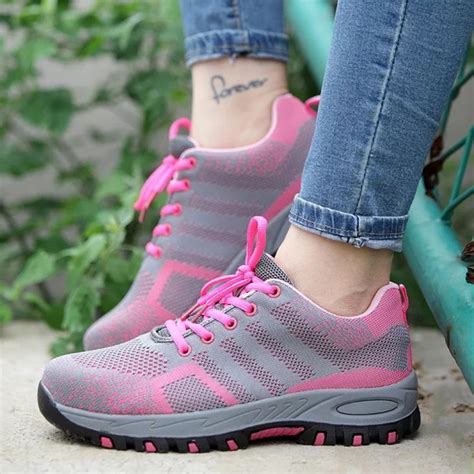 Womens Pink Mesh Upper Lace Up Puncture Proof Anti Smashing Steel Toe