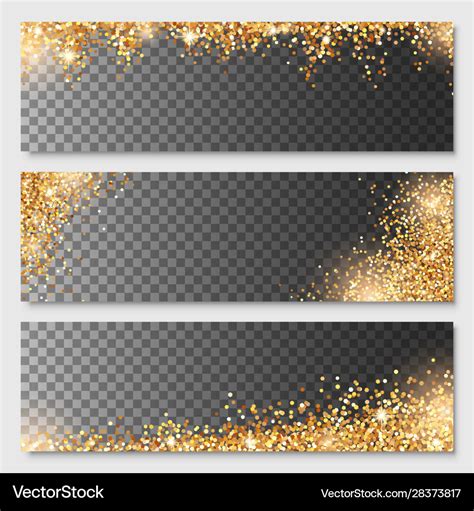 Set Gold Glitter Border Template On Transparent Vector Image