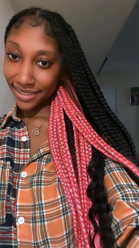 Pink Braids In 2022 Half Colored Hair Black Girl Braided Hairstyles