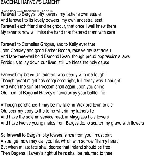 Irish Music Song And Ballad Lyrics For Bagenal Harveys Lament