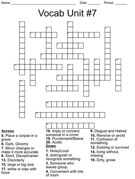 Vocab Unit 7 Crossword Wordmint