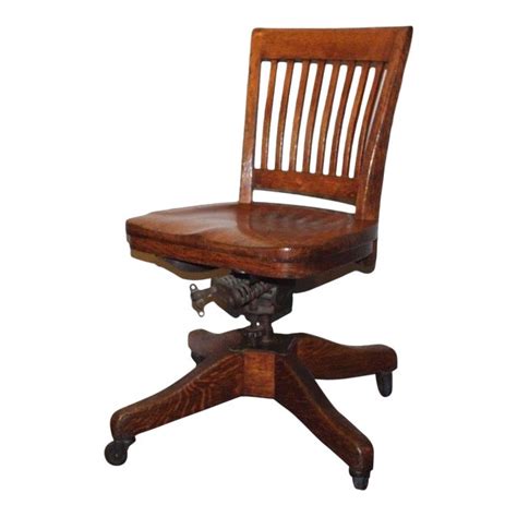 Deluxe armless wood bankers desk chair with wood seat. 1930s Antique Marble & Shattuck Oak Wood Swivel Rolling ...