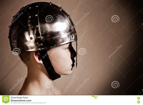 Side View Of Boy In Warrior Helmet Stock Photo Image Of Army Rivets
