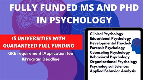 Fully Funded Masters And Phd In Psychology 15 Us Universities Youtube