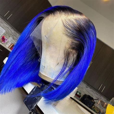 Peruvian Hair Royal Blue Color With Black Root Bob Wig Peruvian Hair