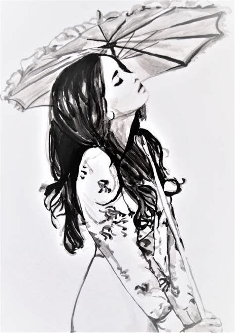Girl With Umbrella Drawing By Alexandra Djokic Artmajeur Umbrella Drawing Drawings Girl