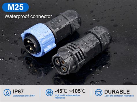 M25 3 Pin Ip67 Waterproof Plug Connectors Male To Female Field Assembly