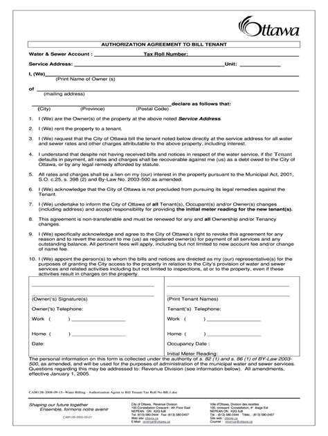 This form can be used in lieu of a credit card imprint to give a merchant the authorization to bill a customer's credit card. 2008 Form Canada Authorization Agreement to Bill Tenant - Ottawa Fill Online, Printable ...