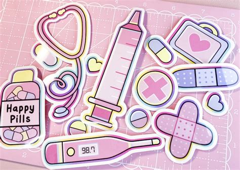 Medical Girl Sticker Pack Kawaii Self Care Stickers Cute Etsy