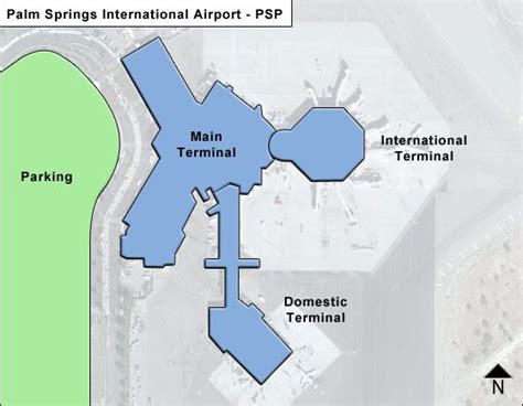 Dining options include novo coffee, quiznos, pizza hut express, jetbox market and a number of bars. Palm Springs PSP Airport Terminal Map