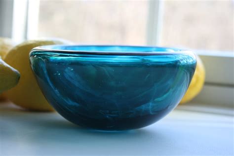 Hand Blown Glass Bowl Small Bowl Teal Blue Green Handblown Etsy