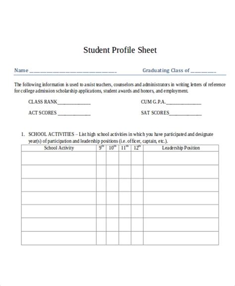 12 Student Sheet Templates Free Samples Examples