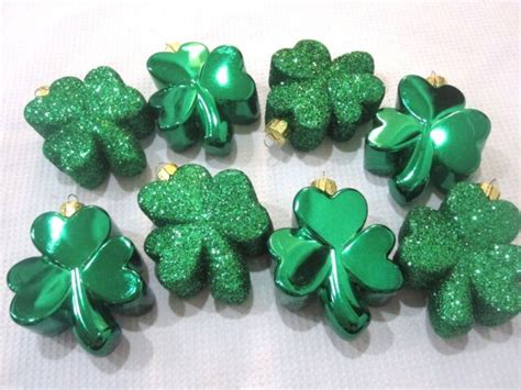 St Patricks Day Shiny Glitter Green Shamrock Ornaments Decorations Set