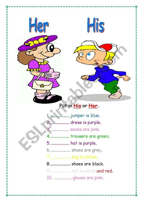 English Worksheets His Her