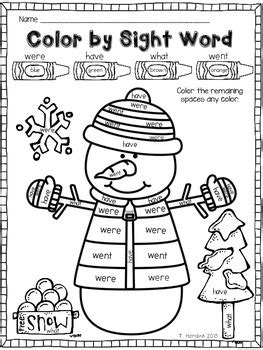 Math coloring sheets for summer addition and subtraction to 20. Snowman - Color by Sight Word by Tara Hardink - My First Grade Zoo